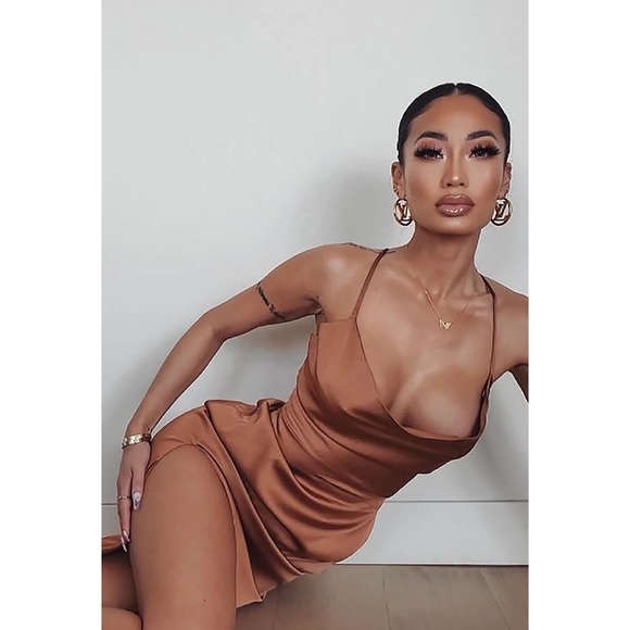 Cowl Neck Satin Midi Dress - Picture 6 of 7